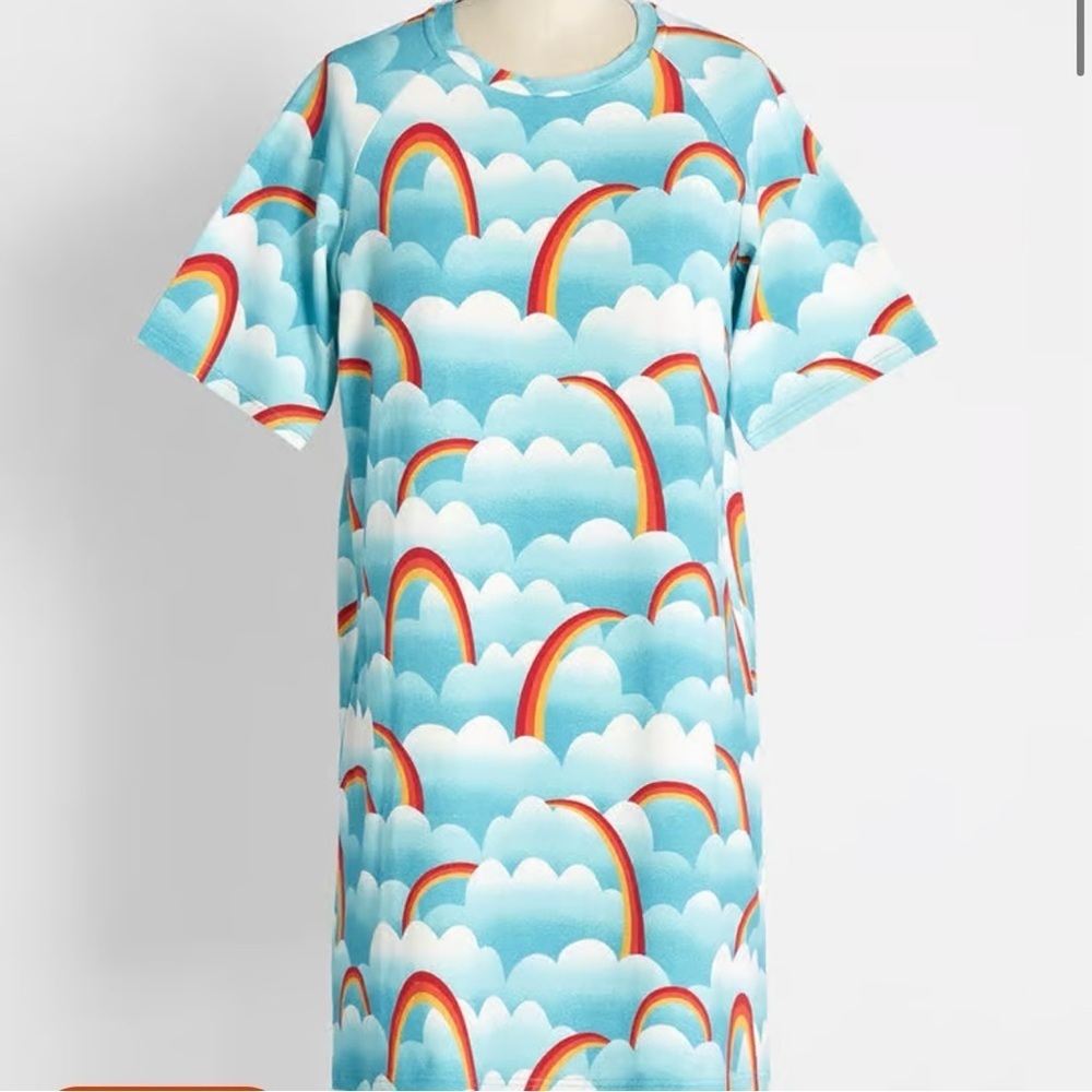 New ModCloth On Cloud Mine Tee Shirt Dress Sea Blue Clouds